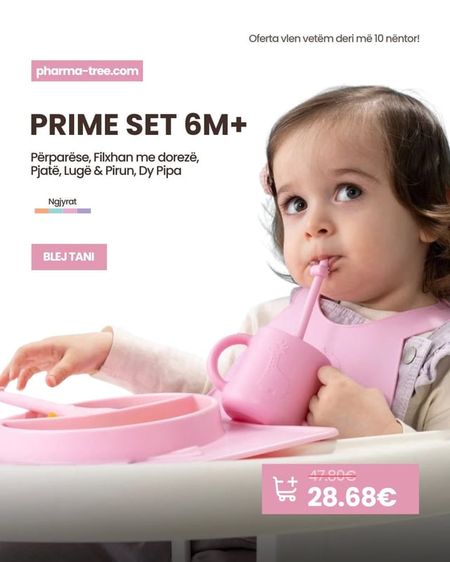 Foshnjë në karrige me setin ushqyes Prime 6M+
