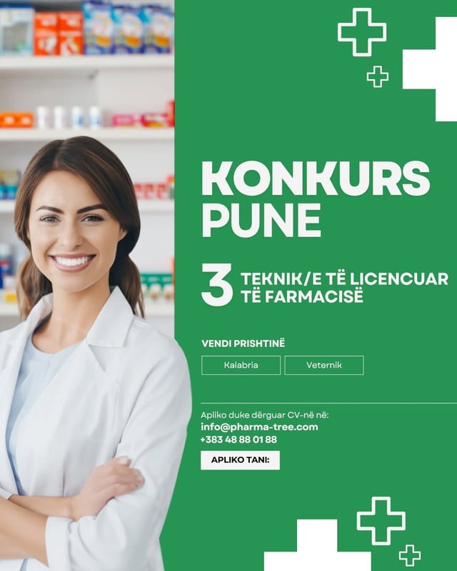 Njoftim jeshil për konkurs pune për teknikë farmacie