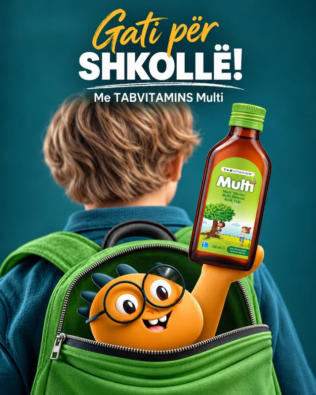 Fëmijë me çantë shkolle dhe TABVITAMINS Multi