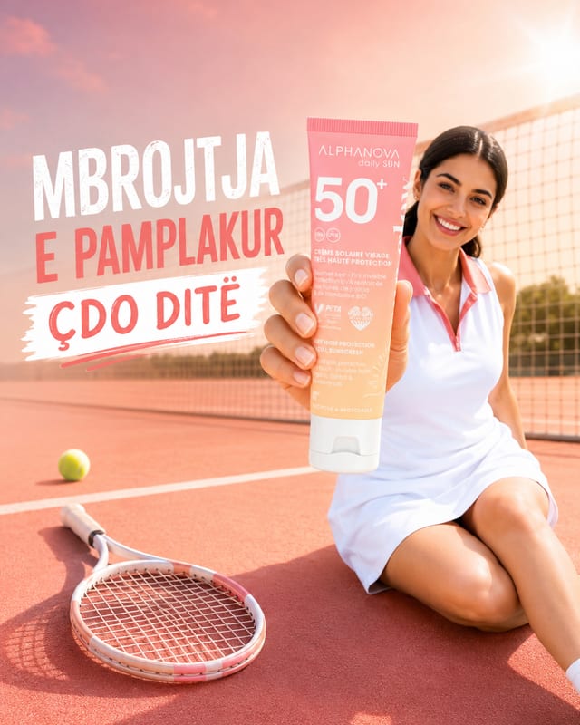 Tenisiste që mban kremin Alphanova SPF 50+