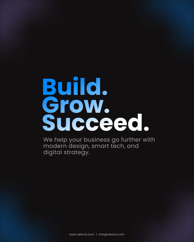 Postim i errët me sloganin Build. Grow. Succeed.